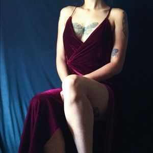 Red velvet full length dress